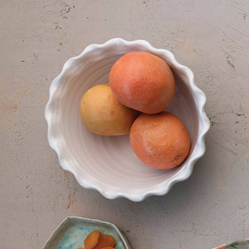 Hand-Painted Stoneware Footed Bowls with Pattern - 8.5"L x 8.5"W x 2.5"H
