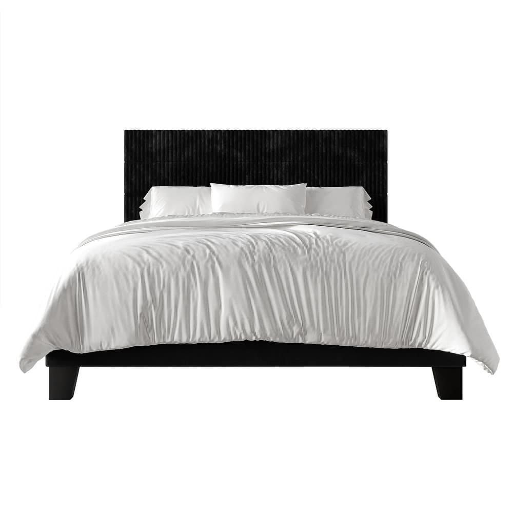 CraftPorch Corduroy Mid-Century Modern Velvet Platform Bed