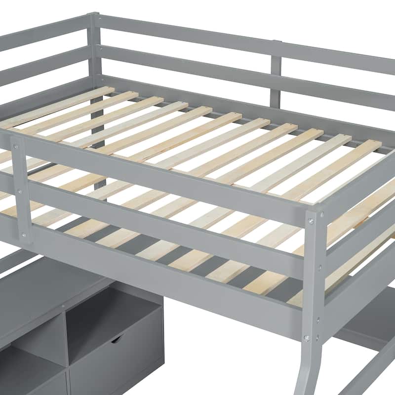 Full Size Loft Bed with 7 Drawers, 2 Shelves & Desk