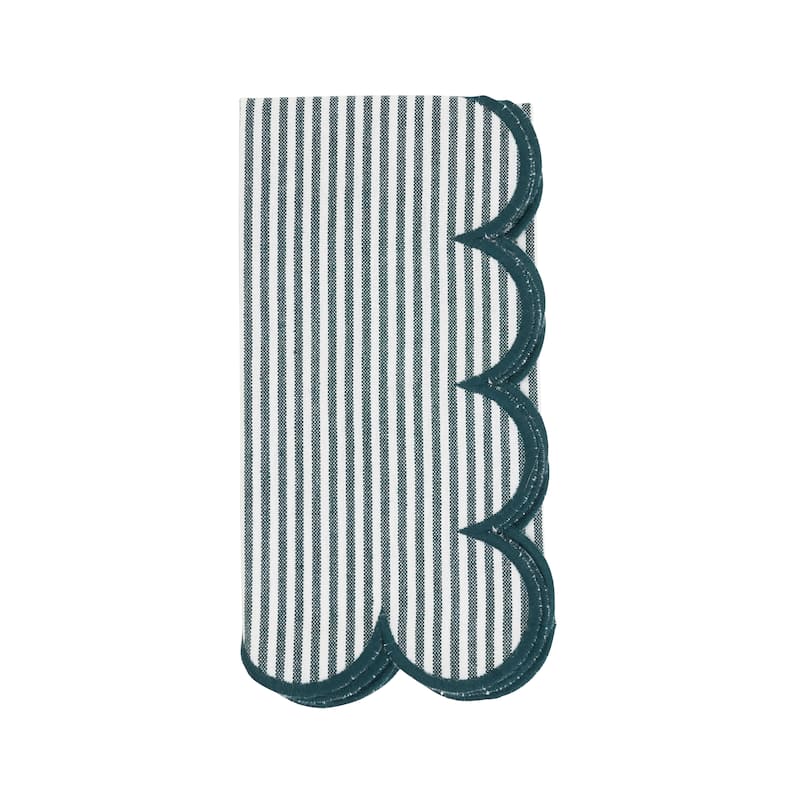 Striped Pattern Cotton Decorative Napkins (Set of 4) - Finished Edge Detail for Dining and Entertaining, 20"x20" - Set of 4 - Green