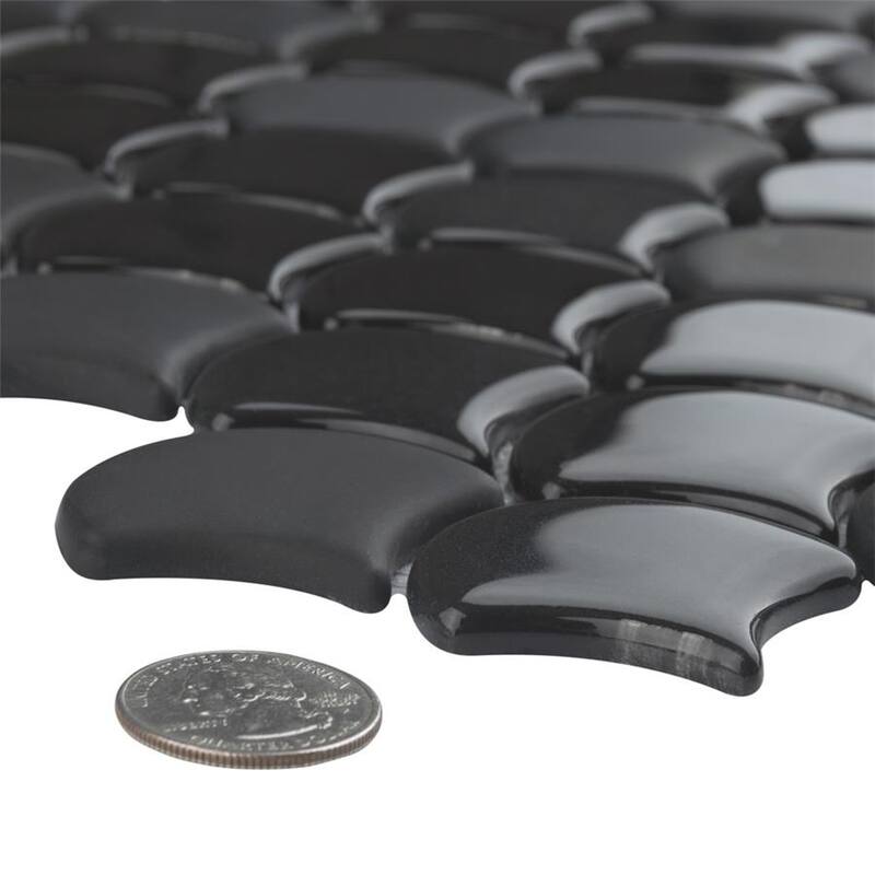 Merola Tile Expressions Scallop Black 11-1/4" x 12" Glass Floor and Wall Tile
