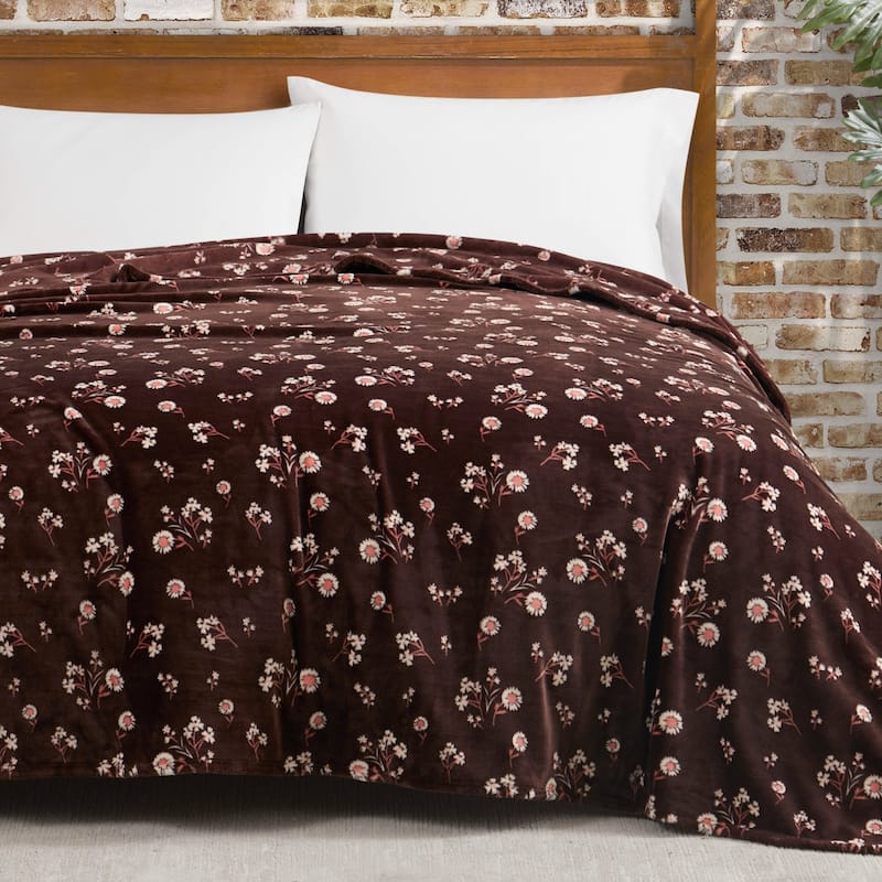 Lucky Brand Daisy Plush Throw Blanket - 66"x90" Twin - Brown