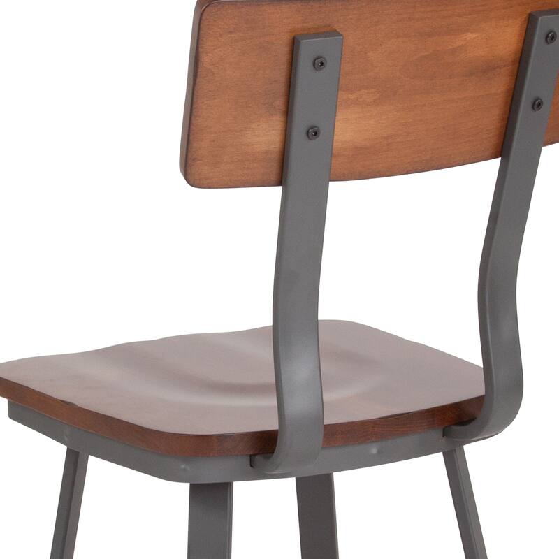 Rustic Walnut Restaurant Chair with Wood Seat & Back and Gray Powder Coat Frame - 16.25"W x 22.25"D x 33.5"H