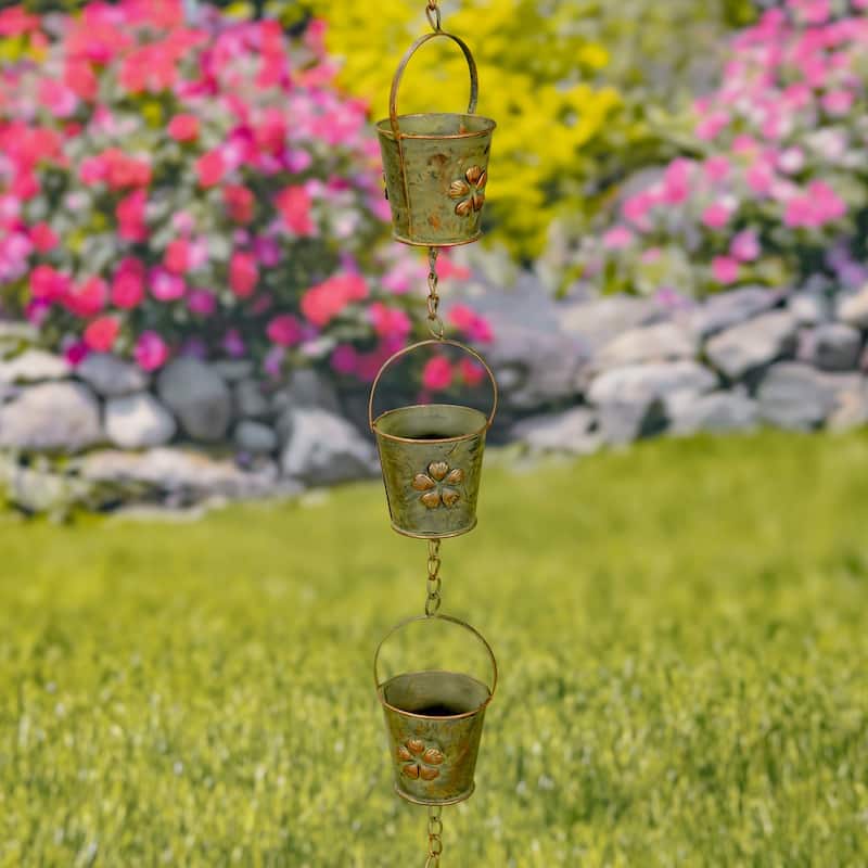 Iron and Rust Style Rain Chains- Multiple Styles - Iron - Antique Copper Bucket - Medium