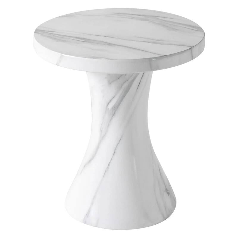 Isidra 19" Round Fiberstone Side Table with Marble-Inspired Finish and Flared Pedestal Base
