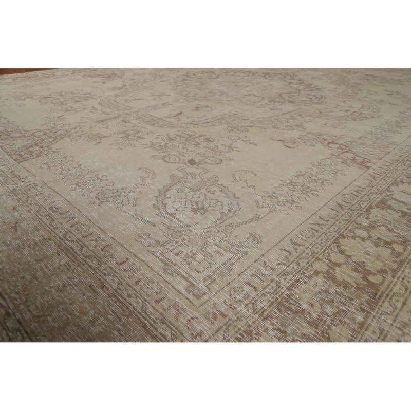 Tabriz Persian Vintage Rug Hand-Knotted Traditional Beige Wool Carpet - 9'9"x 12'6"
