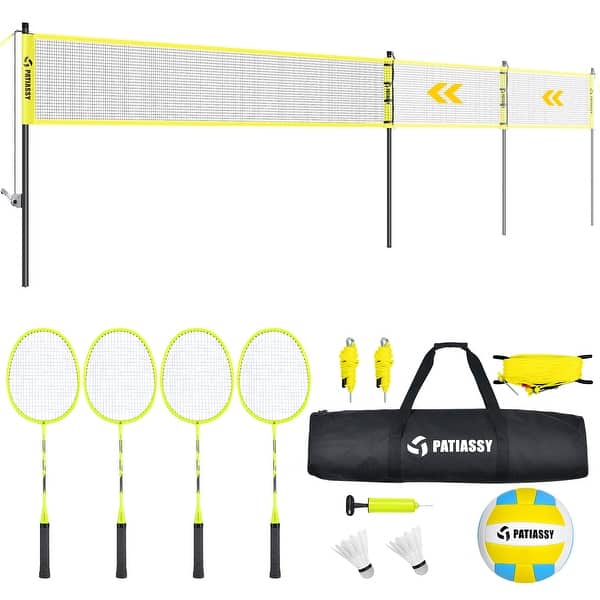 slide 2 of 8, Patiassy 32ft, 26ft and 20ft Width and Height Adjustable Volleyball and Badminton Combo Set with Net