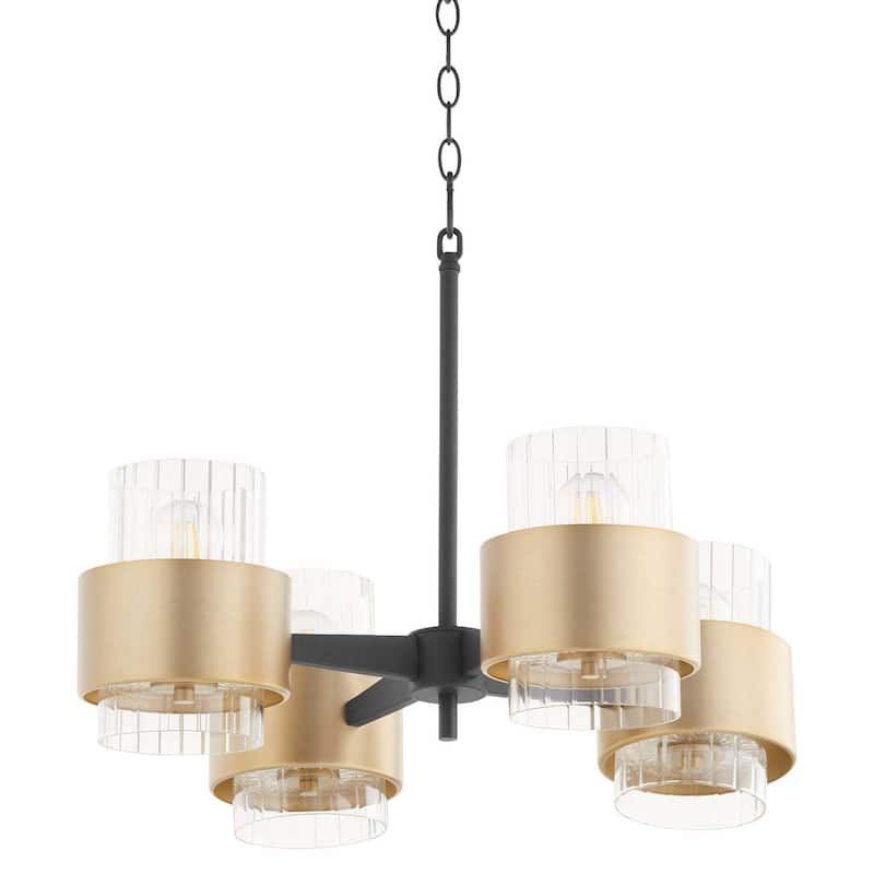 Quorum International 683-4-80 Epsilon 4 Light 25" Wide Chandelier - Textured Black / Aged Brass