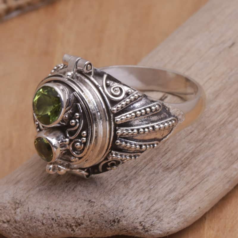 Novica Handmade Peace Box Peridot Locket Ring