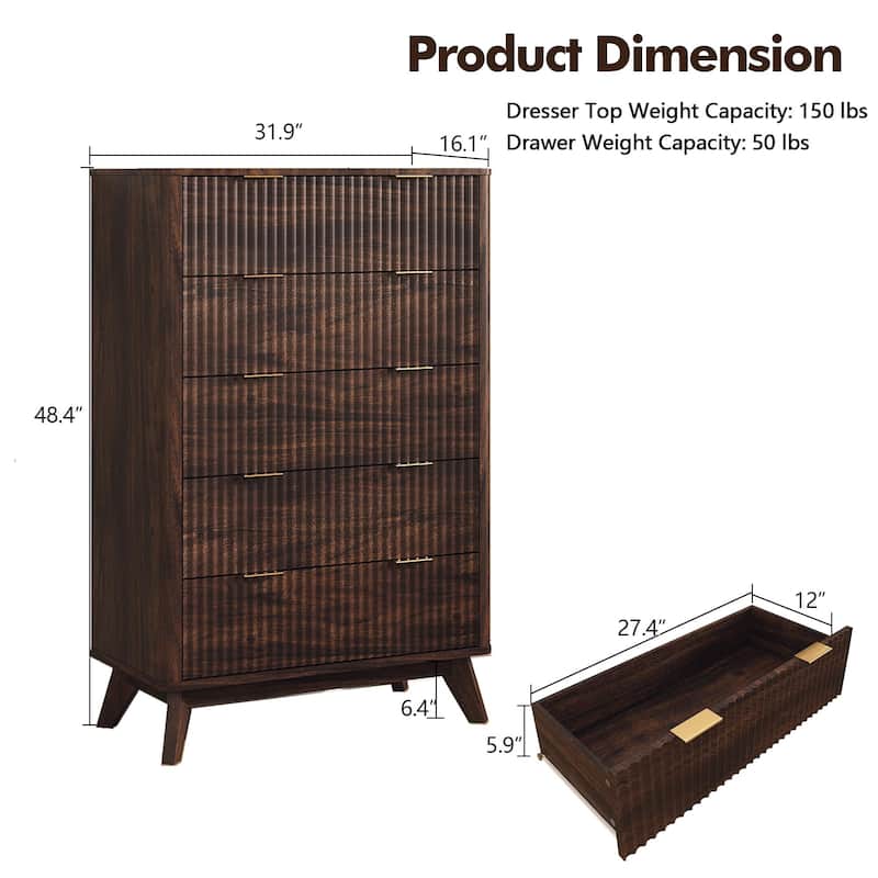 Modern 5 Chest of Drawers, Wood Dresser for Bedroom, Living Room