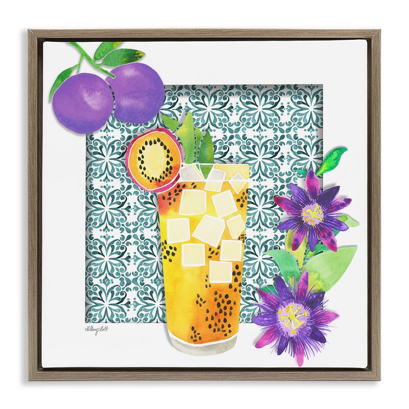 Stupell Passion Fruit Cocktail Framed Floater Canvas Wall Art Design By Hillary Holt - 18 x 18 - Brown