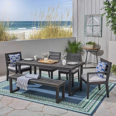 Outdoor 6-Seater Acacia Wood Dining Set,Dark grey