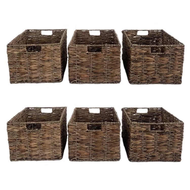 Large Two-tone Walnut Storage Baskets (Set of 6)