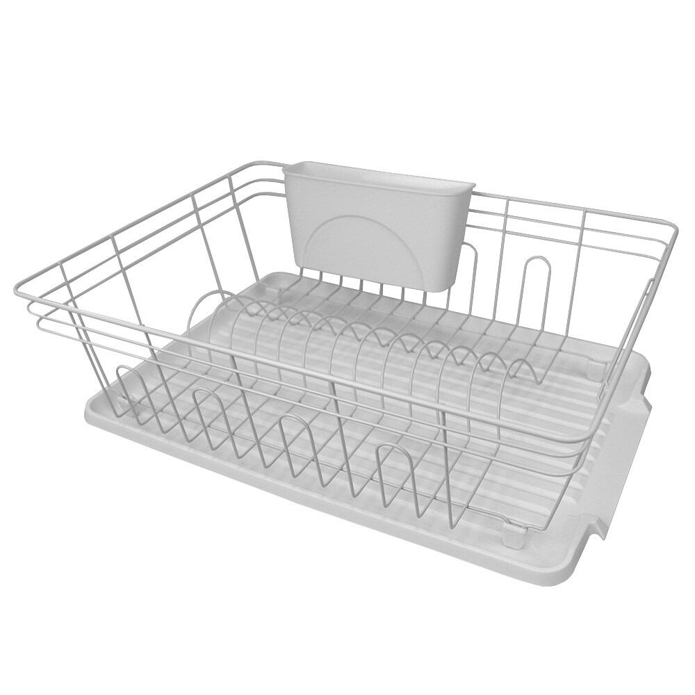 Home Basics White & Gray Collapsible Silicone & Plastic Dish Rack 
