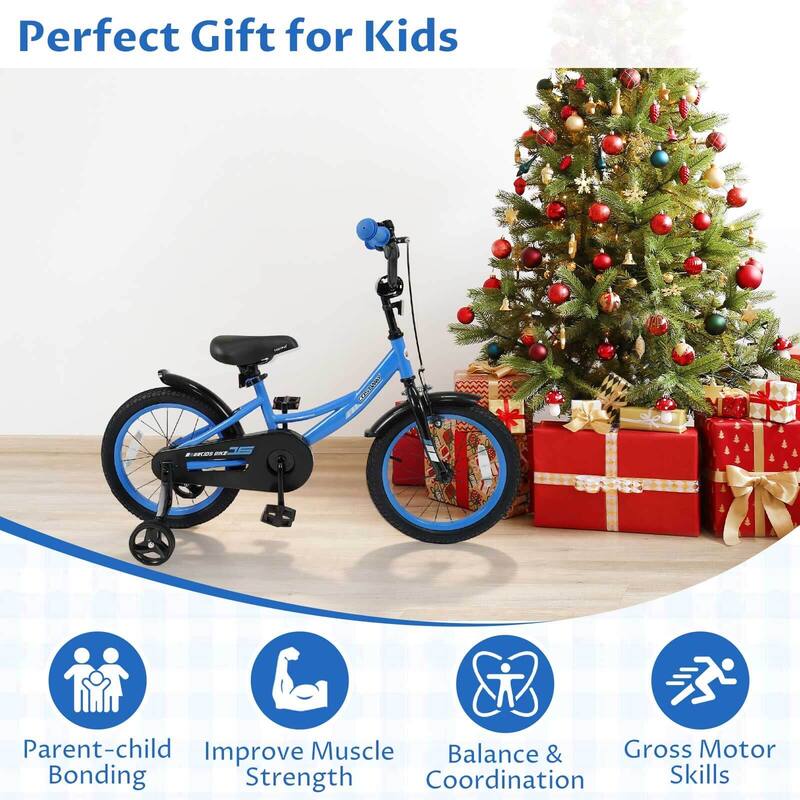 Costway 14" Kids Bike with Removable Training Wheels Adjustable Seat & - See Details