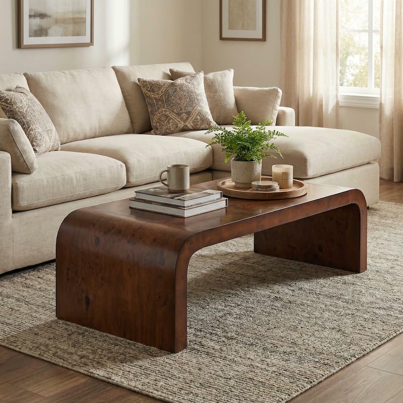 Christopher Knight Home - Burri Modern 53.7" Rectangular Waterfall Coffee Table with Curved Edges, Versatile for Living Areas - Walnut