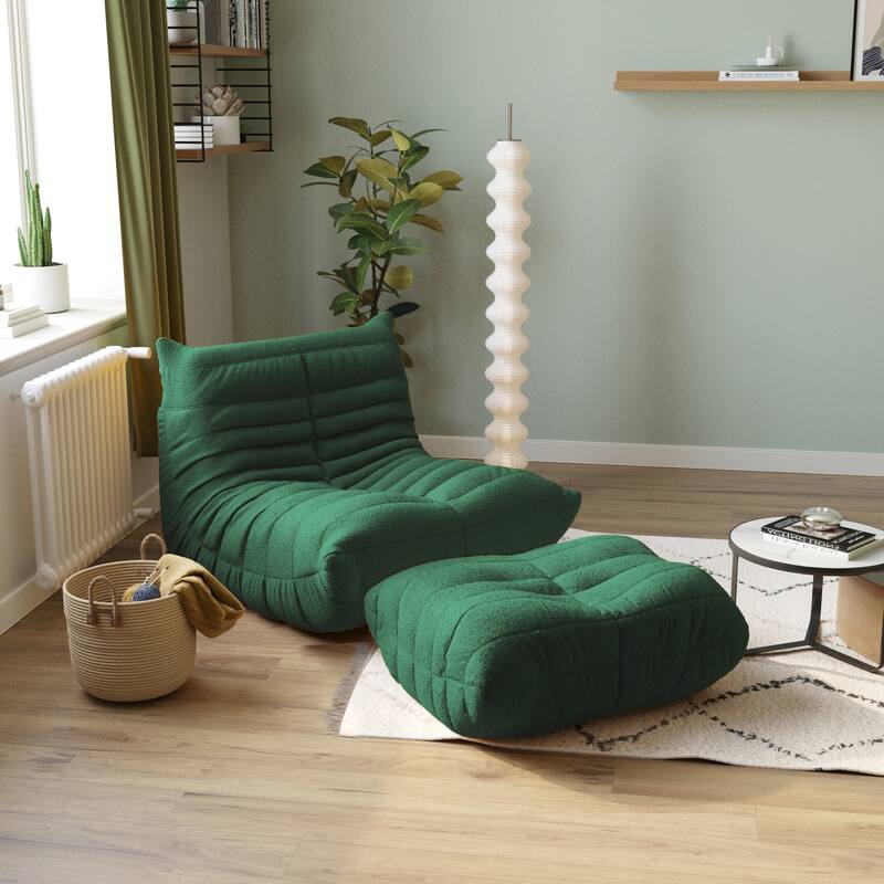 Lazy Floor Sofa Couches,Teddy Velvet Lounge Chair - Green