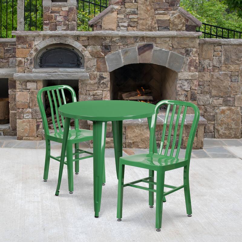 30-inch Round Indoor/ Outdoor 3-piece Metal Table and Chairs Set - Green
