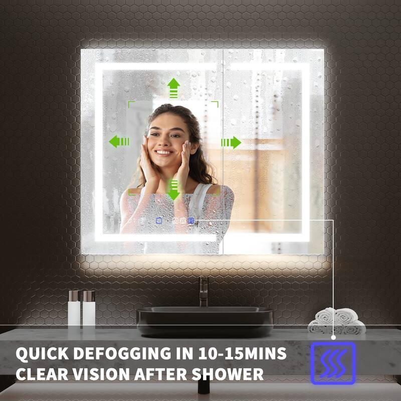 36'' H Recessed or Surface Mounted Bathroom LED Mirror Cabinet With Defogger, Dimmer, 10x magnifying