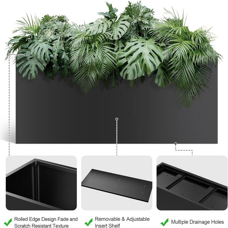 18x18x12 in Snap-Together Metal Raised Garden Bed Modern Black Square Planter with Open Bottom