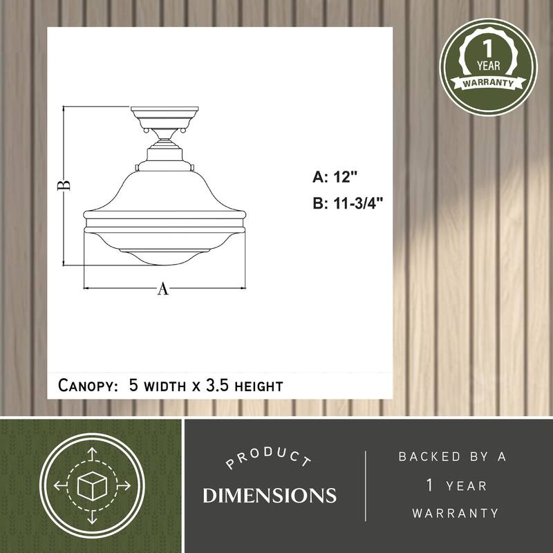 Huntley Farmhouse Semi-flush Mount Ceiling Light with White Schoolhouse Glass