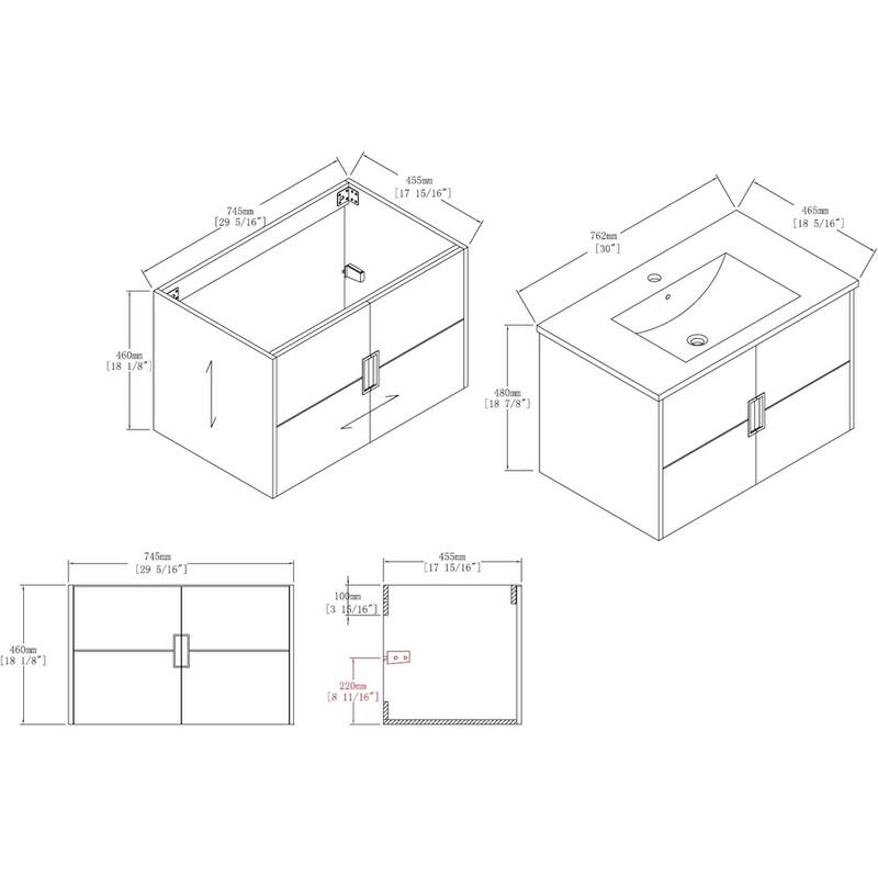 Blossom Bathroom Vanity with Sink, All-Wood Wall-Mounted Floating