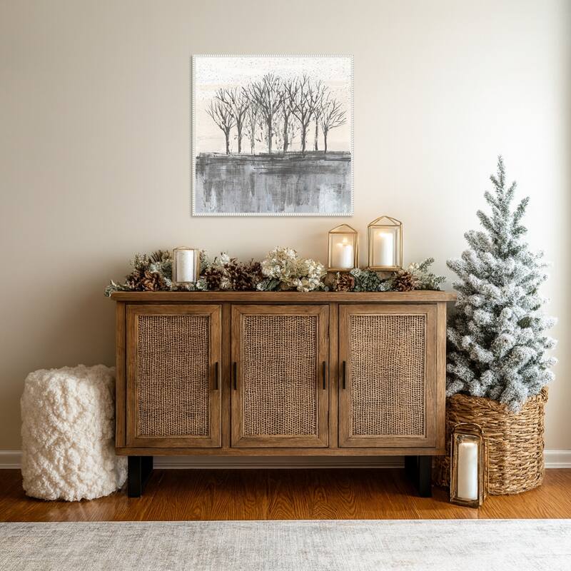 Trees at Dawn II Neutral by Silvia Vassileva Framed Canvas Wall Art Print - Sylvie Beaded White