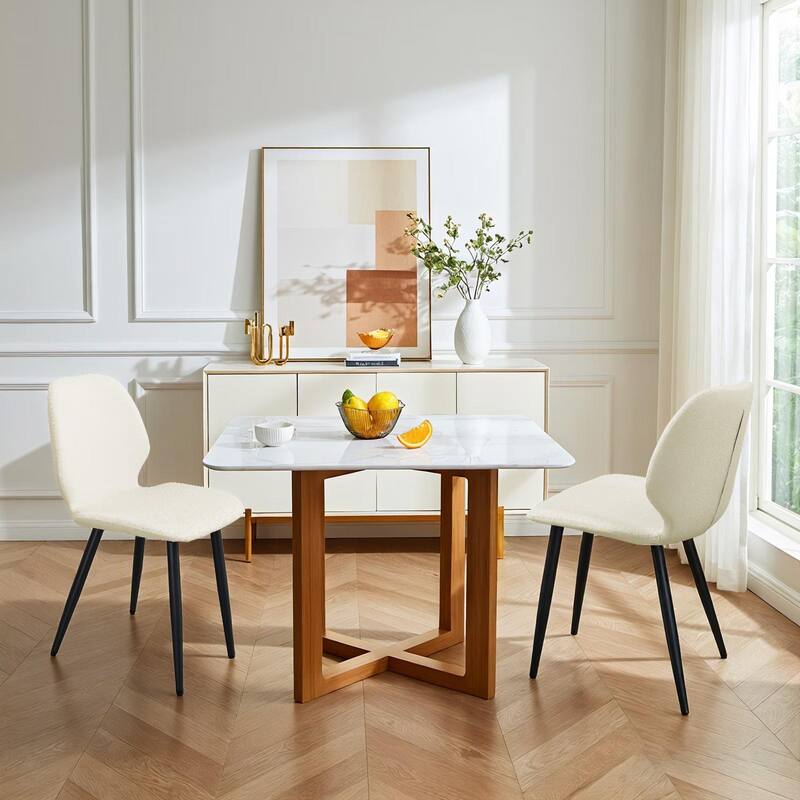 Leather Dining Chair with Metal Legs, Shell Shape Upholstered Chair Set of 4 for Kitchen, Restaurant, Living