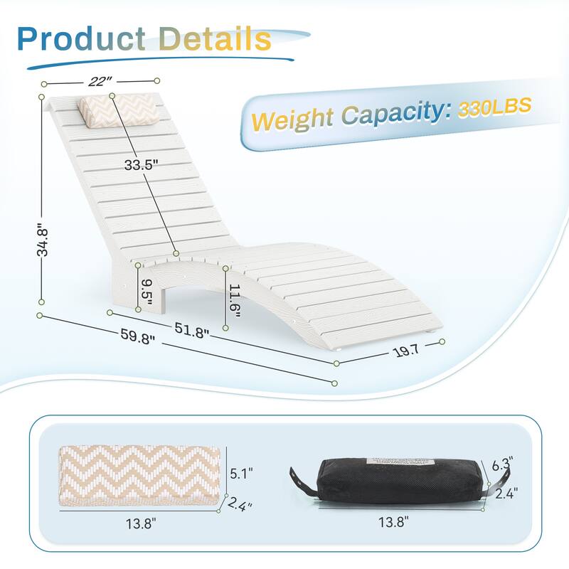 Outdoor Chaise Lounge Chair Set of 2, Patio Lounge Chairs for Outside, HDPE Lounge Chair - 59.8"L x 22"W x 34.8"H