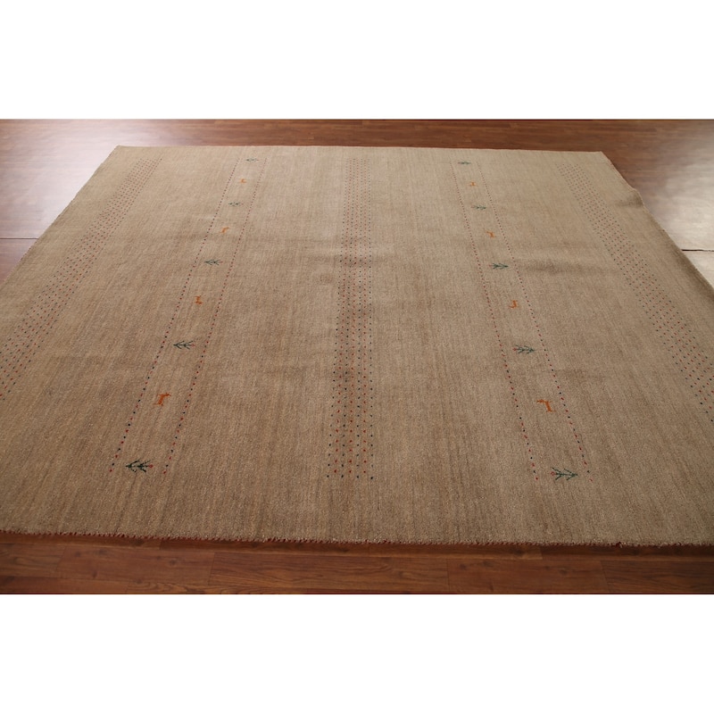 Light Brown Gabbeh Area Rug Wool Carpet - 8'1"x 9'9"