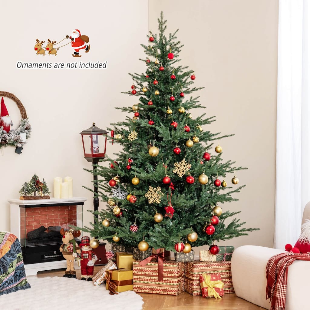 6/7 FT Pre-lit Christmas Tree Artificial Xmas Tree w/ Folding Stand
