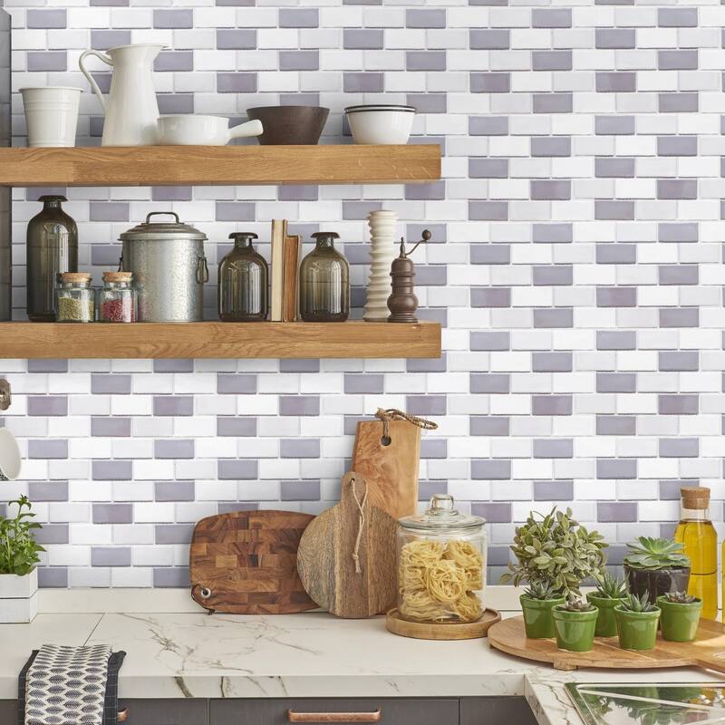 The Tile Life Metro 12x11 Grey/ White Brick Porcelain Backsplash Wall Tile