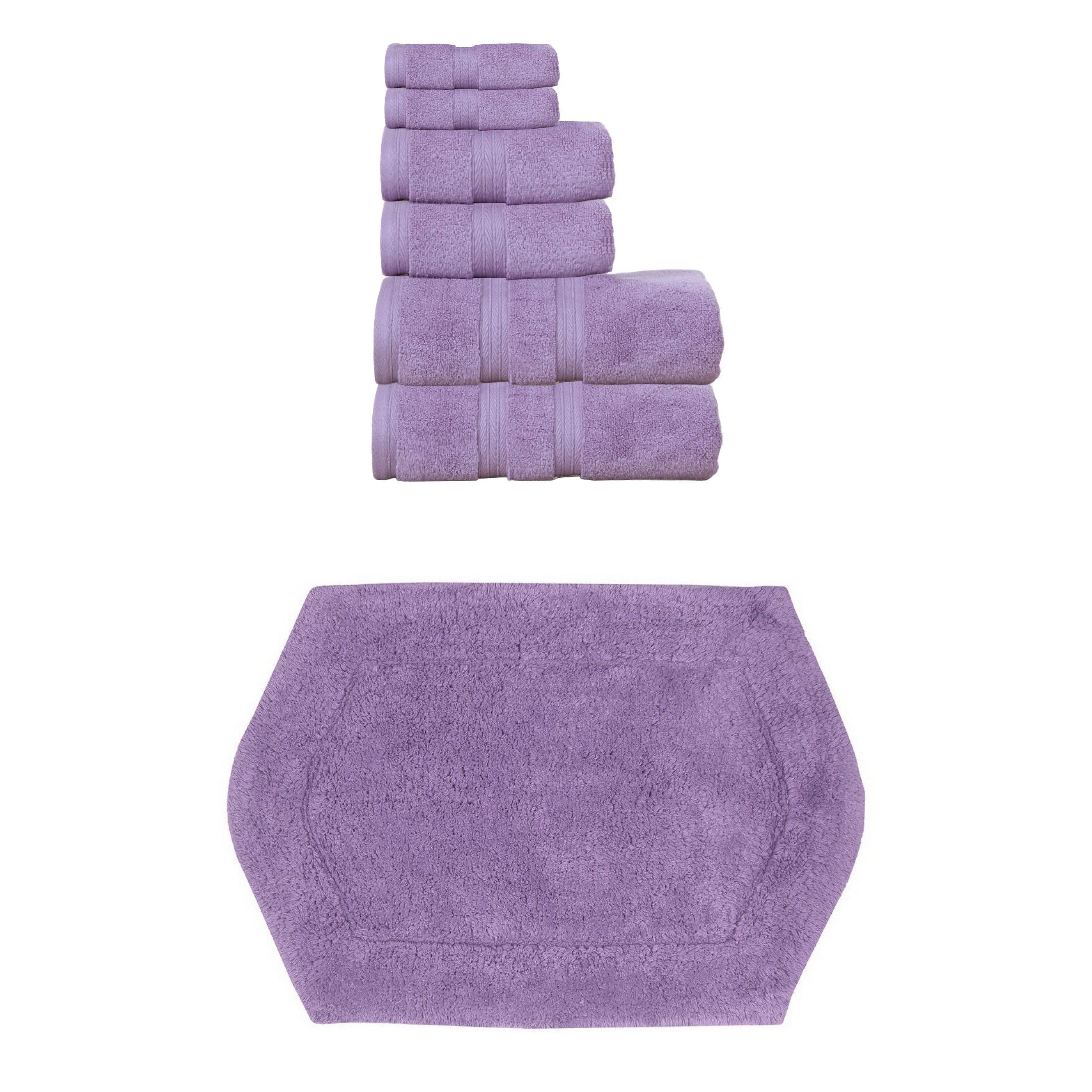 Home Weavers Waterford Collection 100% Soft Cotton 6 Pc Towel Set & 1 Pc 17x24" Bath Rug, Machine Washable & Non Slip (Set of 7)