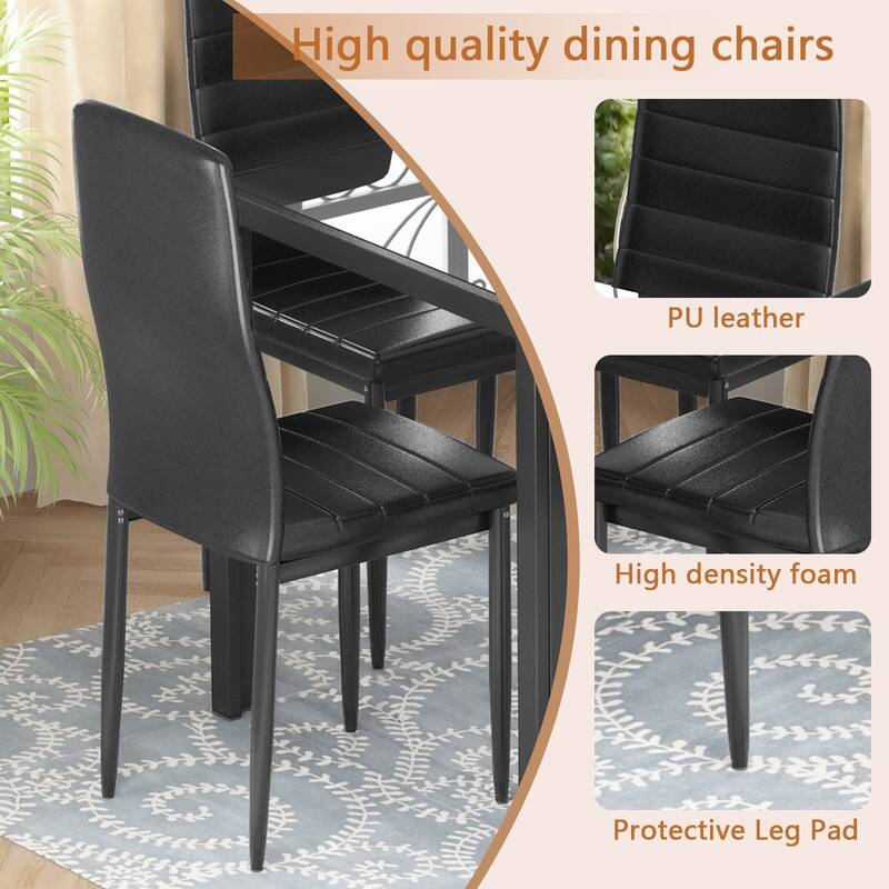 Grondin Modern Style 7-Piece Dining Room Table Set with Tempered Glass Tabletop and 6 PU Leather Upholstered Chairs
