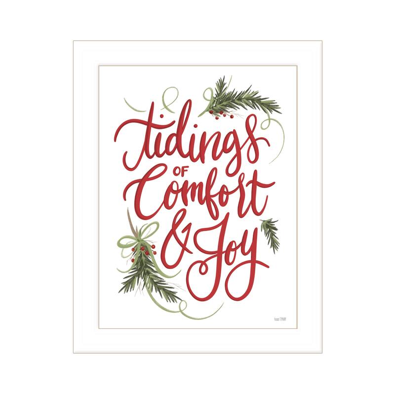 TrendyDecor4U Mid-Century Modern "Tidings of Comfort & Joy" Framed Print Wall Art by House Fenway - Red, Green, White - 19 x 15 - White