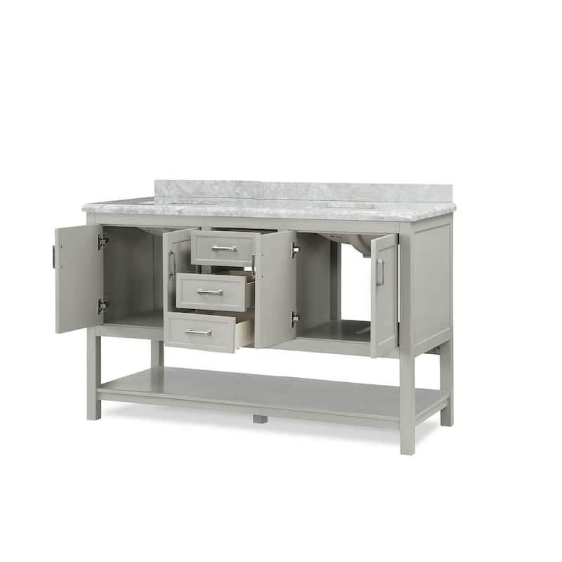 Furniture of America Anya 61" Double Bathroom Vanity with White Carrera Marble Top and Undermount Sink