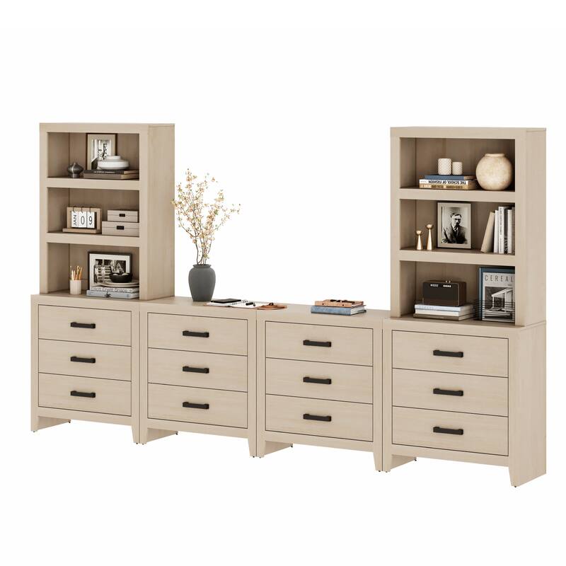 WAMPAT Farmhouse TV Stand for 75 inch TVs, Modular Media Console with Storage Drawers