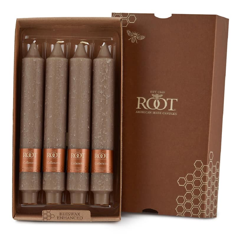 Root Unscented 9 In. Timberline™ Collenette Taper Candles box of 4 - 9 X 1-1/4 - Portobello