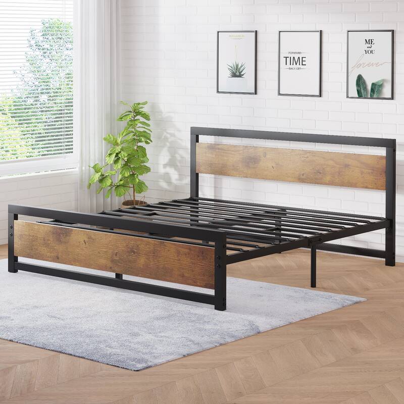 Heavy Duty 13.8-inch Metal Platform Bed Frame Sturdy Iron slats