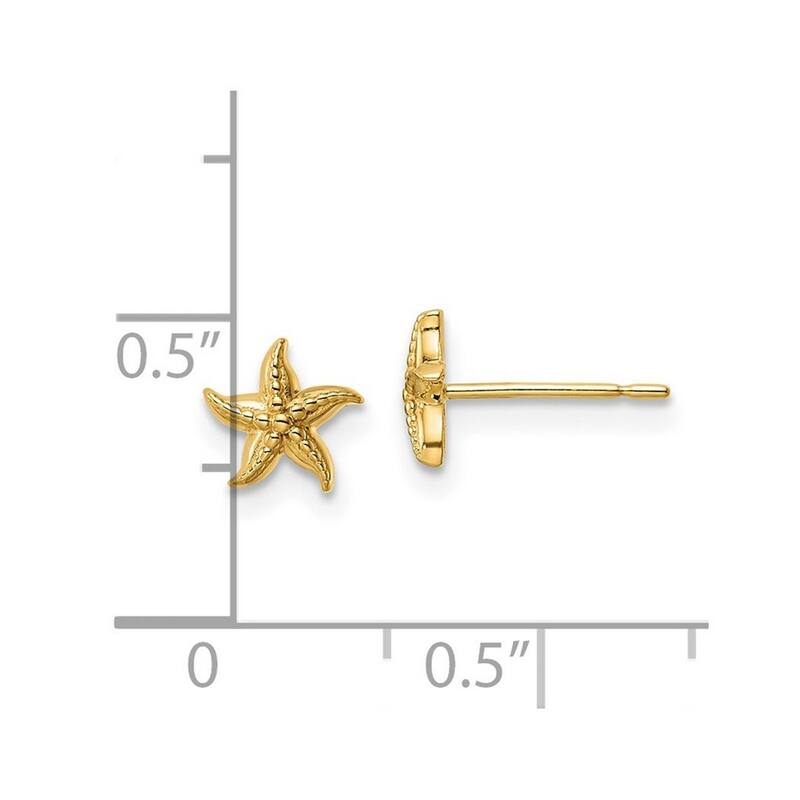 Curata 14k Yellow Gold 6.3mm Textured Sea shell Nautical Starfish Post Earrings