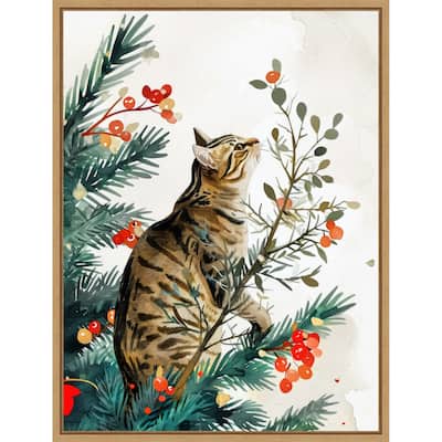 Cats Life Holiday Tree by Justyna Jaszke Framed Canvas Wall Art