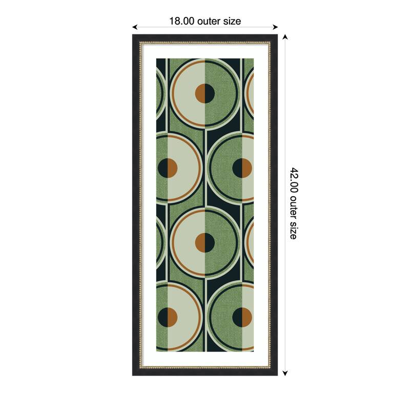 Retro Circles Green by Alexandra Weise Wood Framed Wall Art Print - 18 x 42 in - White Mat