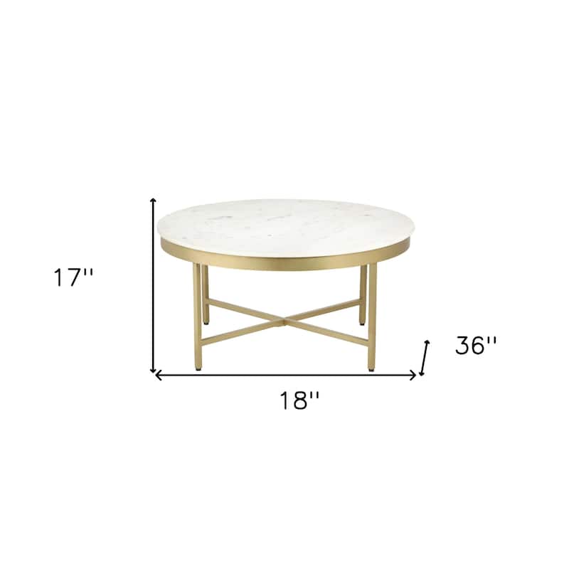 HomeRoots 36" White And Gold Genuine Marble And Steel Round Coffee Table - 36' X '18' X '36