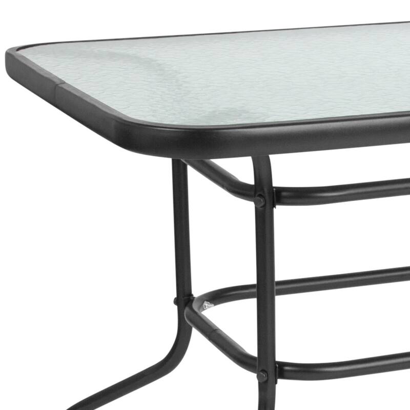 Rectangular Glass Metal Patio Table with Umbrella Hole