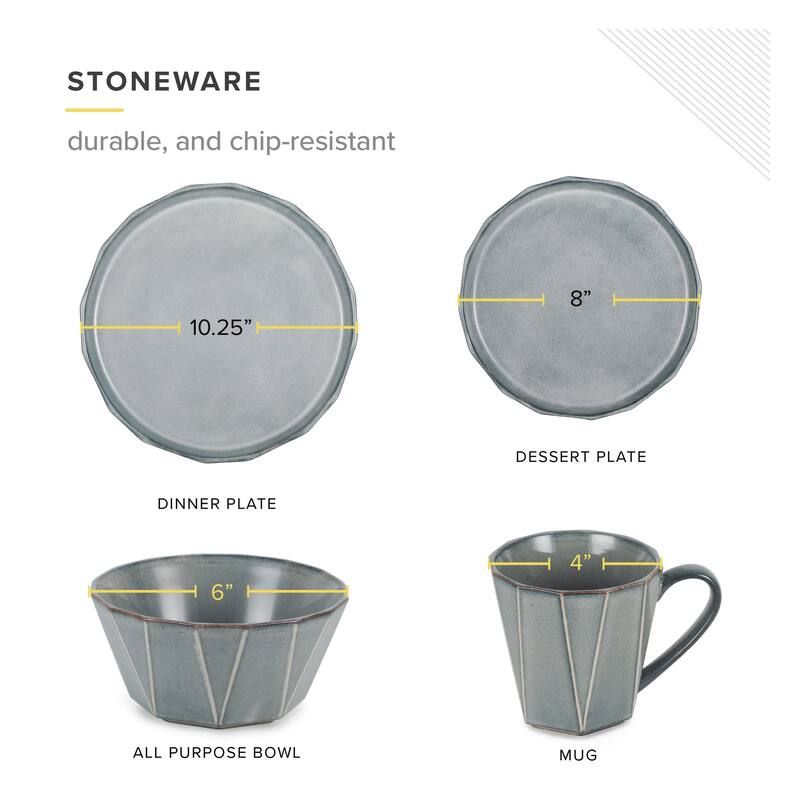 TABLE 12 16-Piece Dinnerware Set, Stonewashed Dinnerware Set for 4