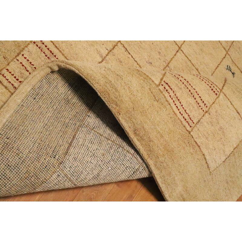 Hand Knotted Oriental 100% Wool Carpet Modern Geometric Beige & Ivories Gabbeh Area Rug - 7' 10'' X 5' 7''