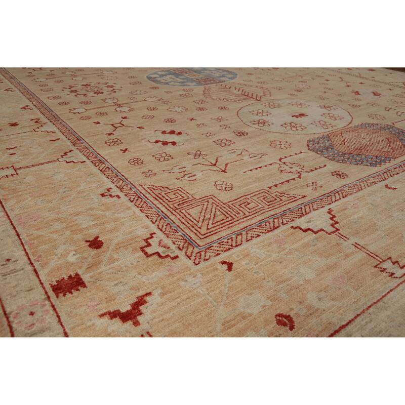 Hand Knotted Oriental 100% Wool Carpet Transitional Floral Brown Oushak Area Rug - 11' 11'' X 8' 11''
