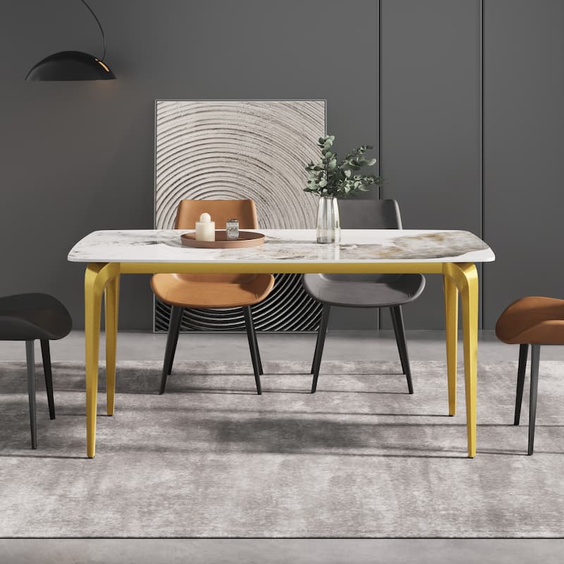 Modern Slate Dining Table, Pandora Pattern Design Sintered Stone Top and Metal Legs.