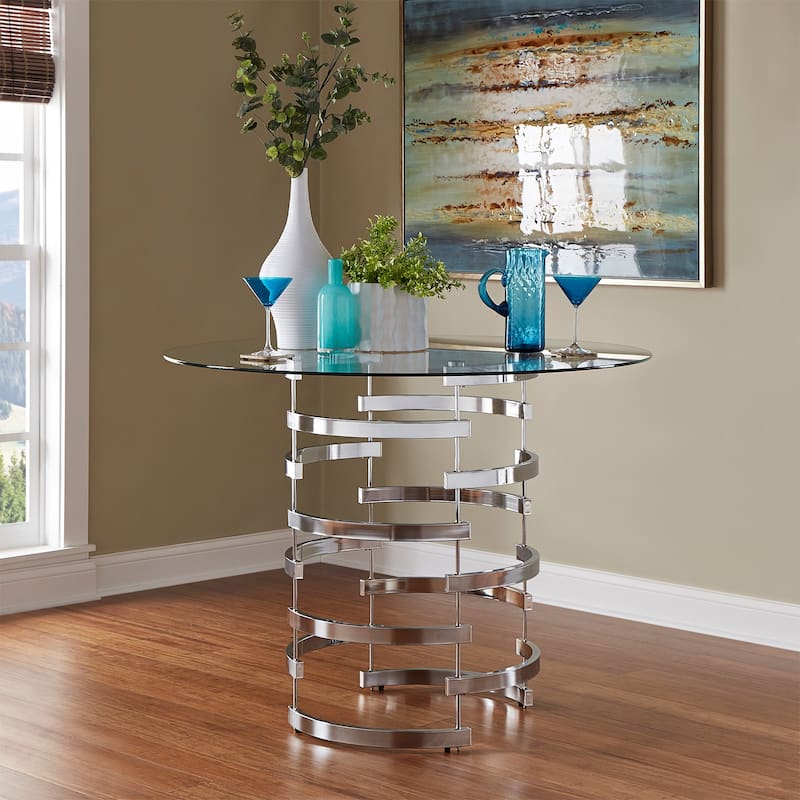 Nova Round Glass Top Vortex Iron Base Counter Height Table by iNSPIRE Q
