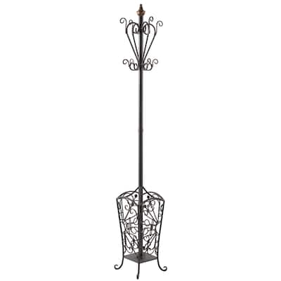 Metal Vintage Style Coat Rack with Scroll Designs - Black - Roche River Decor - 11"Wx11"Lx74"H